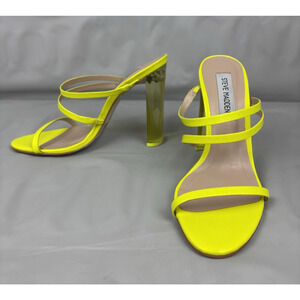 Steve Madden Radiance Strappy Heels Womens 6.5M Neon Yellow Transparent Heel